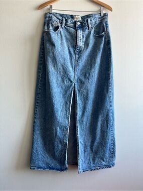 Denim Maxi Skirt Front Slit | Boho Y2K | Casual 90s Style Sz 10